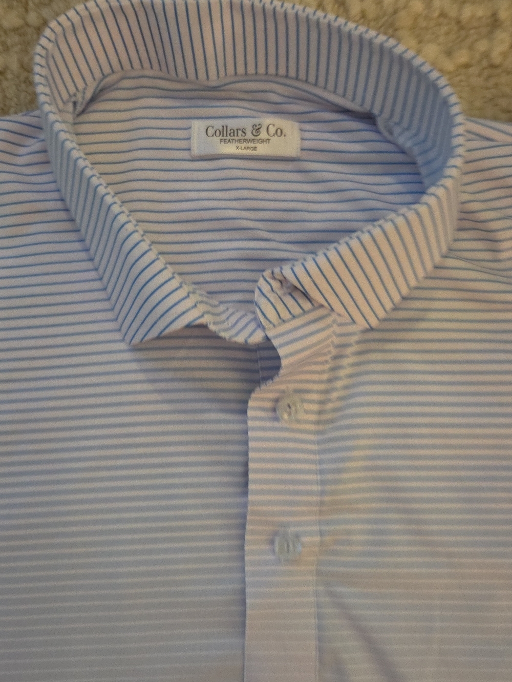 Collars & Co. White With Blue Stripes Polo Shirt, XL